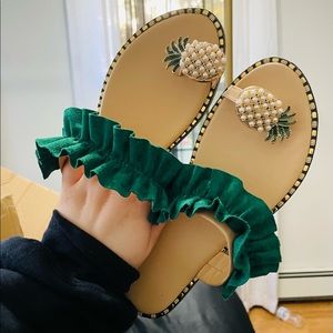 Pineapple rhinestone sandals with matching earrings